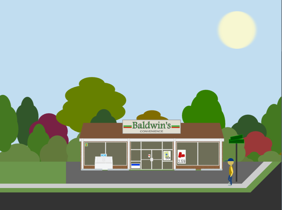 Exterior of Baldwin's Convenience Store